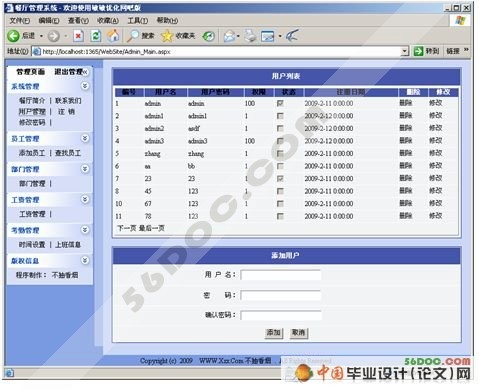 餐厅管理系统(人员管理)的设计与实现(ASP.NET2.0+ACCESS+SQL)