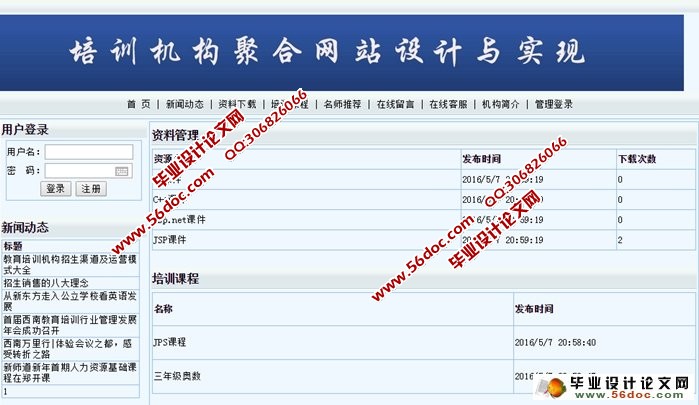 培训机构聚合网站设计与实现(ASP.NET,SQL)(含录像)