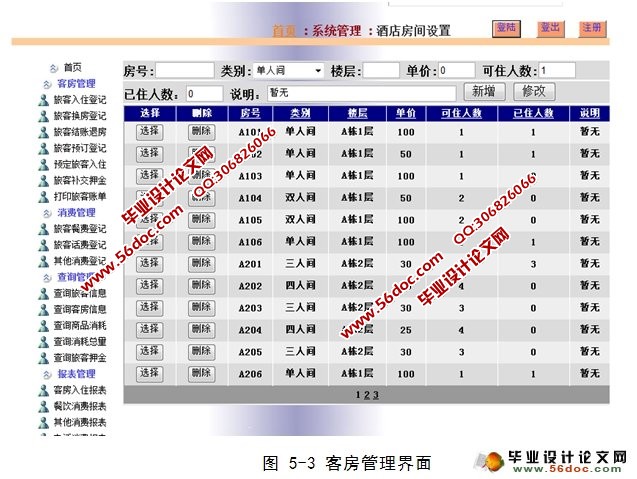 酒店客房信息管理系统的设计(ASP.NET,SQL)(含录像)