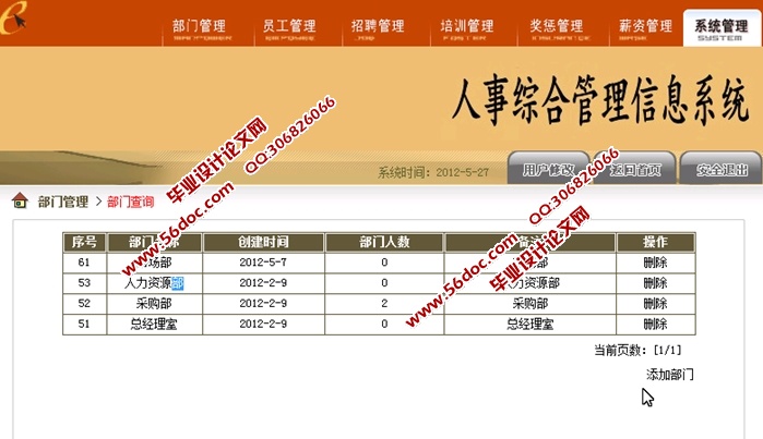人事综合管理信息系统的设计与实现(JSP,SQLServer)