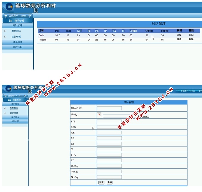 篮球数据分析和对比系统的设计与实现(ASP.NET,SQL)(含录像)
