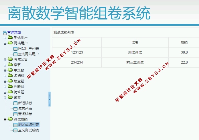 离散数学智能组卷系统的设计与实现(S2SH,MySQL)