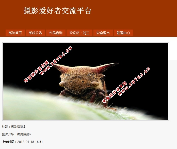 摄影爱好者交流平台的设计与实现(前台加后台,SSH,MySQL)(含录像)