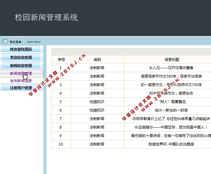 校园新闻管理系统的设计与实现(前台加后台,JSP,MySQL)(含录像)