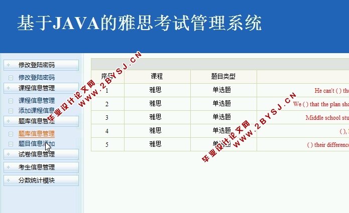 基于JAVA的雅思考试管理系统的设计与实现(SSH,MySQL)(含录像)