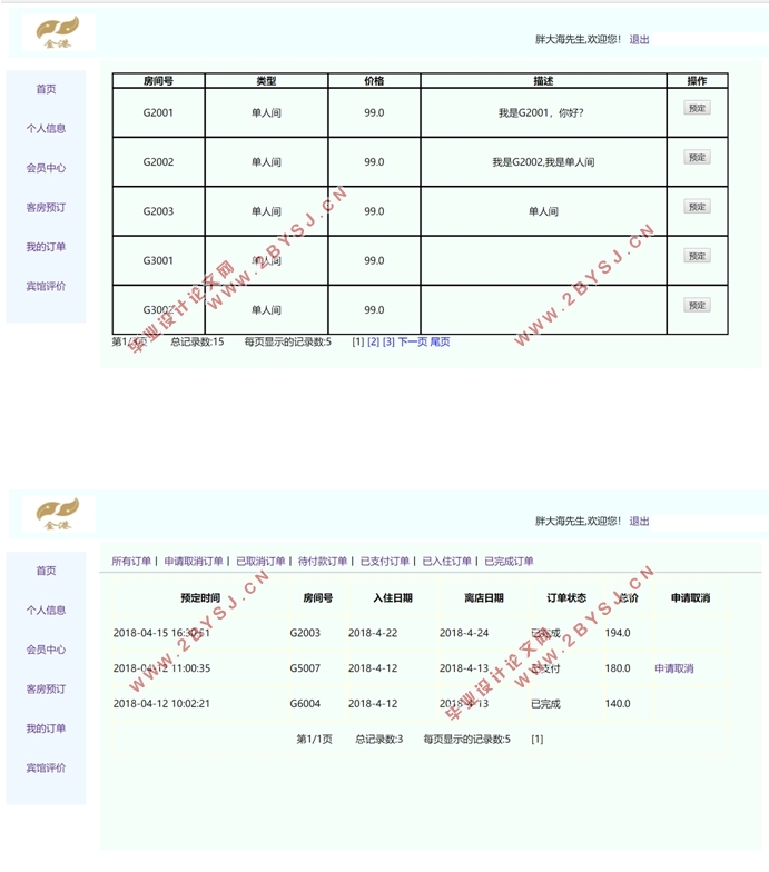 金港宾馆信息管理系统的设计(SSM,MySQL)