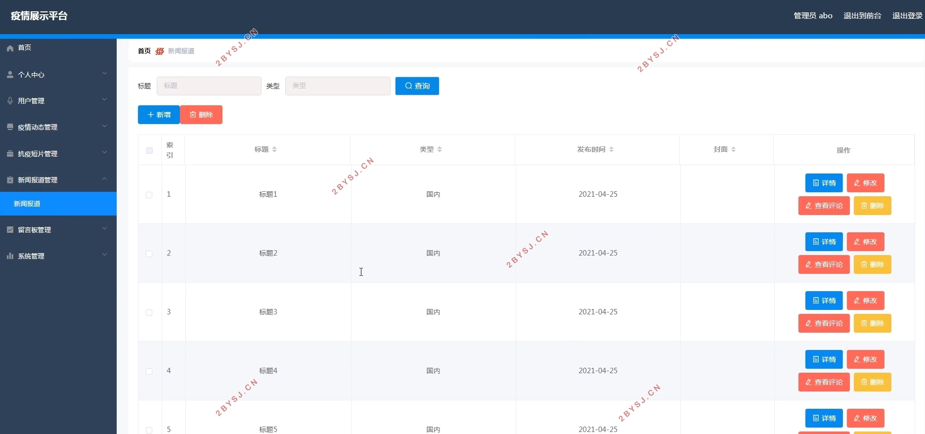 疫情(防疫)展示平台的设计与实现(SSM,MySQL)