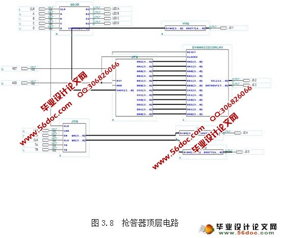 摘要 本文介绍了一种基于VHDL语言,采用FPGA芯片作为控制核心,设计的一款智力竞赛抢答器,且给出了各模块及具体电路图。并利Altera公司的开发平台MAX+PLUS工具完成了编译和仿真,经实际电路测试验证,达到了预期的设计要求。随着我国经济和文化事业的发展,在很多公开竞争场合要求有公正的竞争裁决,诸如证券、股票交易及各种智力竞赛等,因此出现了抢答器。抢答器一般是由很多电路组成的,线路复杂,可靠性不高,功能也比较简单,特别是当抢答路数很多时,实现起来就更为困难。因此我们设计了以FPGA器件的新型智能的抢