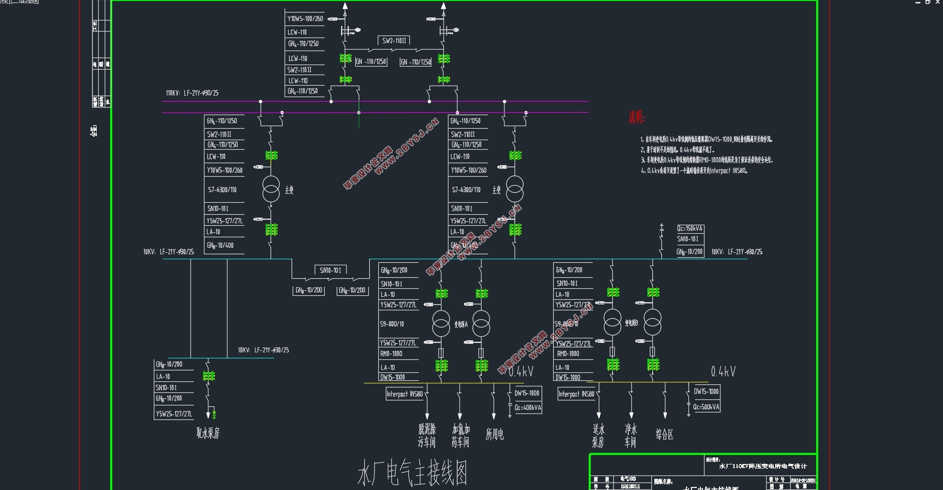 水厂110kV降压变电所电气设计(附CAD图)