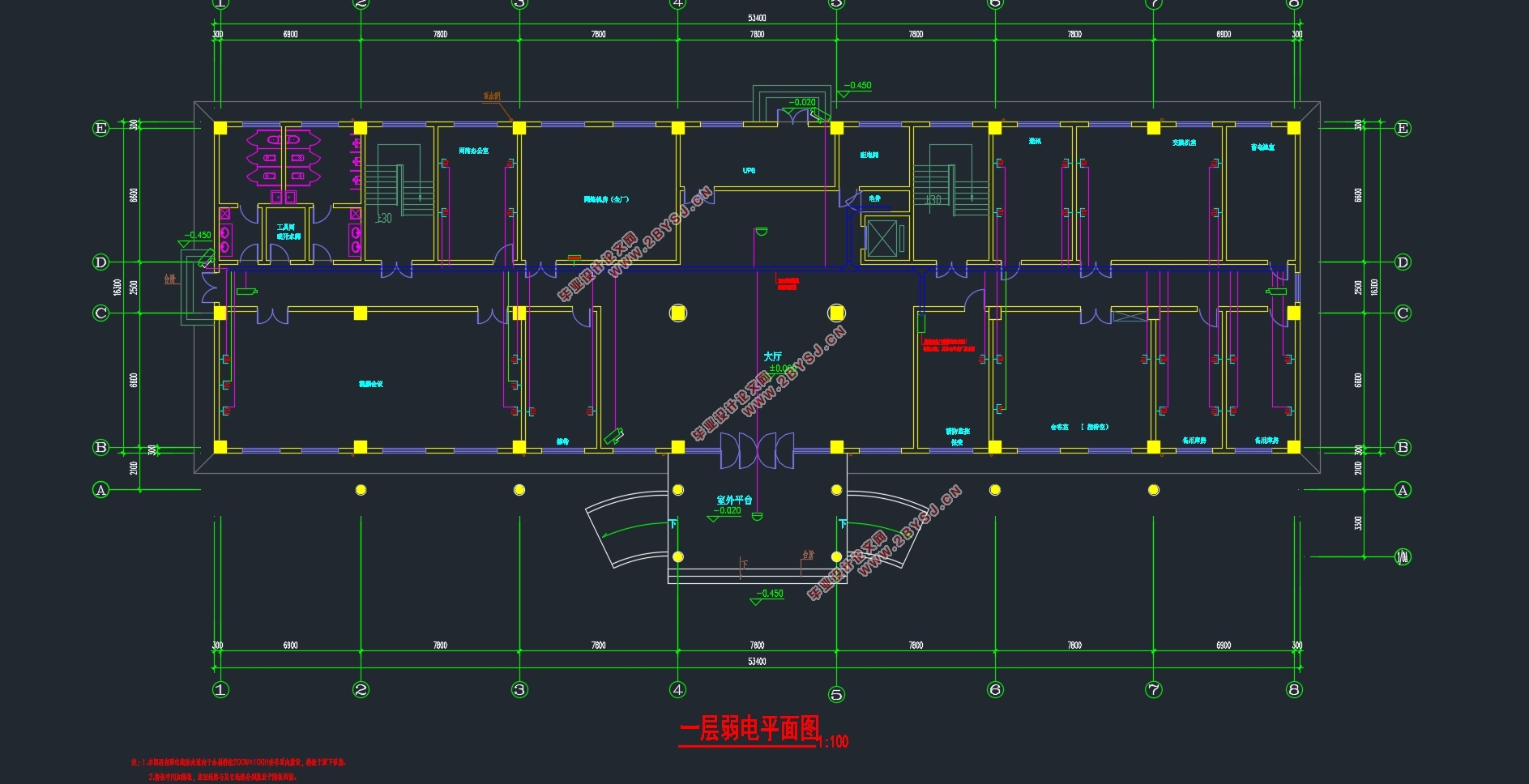 六层上海某热电厂办公楼电气设计(附CAD电气图)
