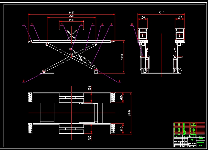 图纸9张,SolidWorks三维图) Design of hydraulic control system for four wheel positioning and lifting machine for automobile 摘要 本篇设计是汽车用四轮定位举升机液压控制系统设计,主要是通过液压缸来驱动连接杆,而连接杆是说主连杆固接,这样就等于说控制了连杆在升降,而主连杆是一端通过滚轮支撑主大剪台一端是通过销轴固定在大剪台下面,这样就同时带动了大剪台的升降,而大剪台的升降行程与液压缸的行程有直接关系
