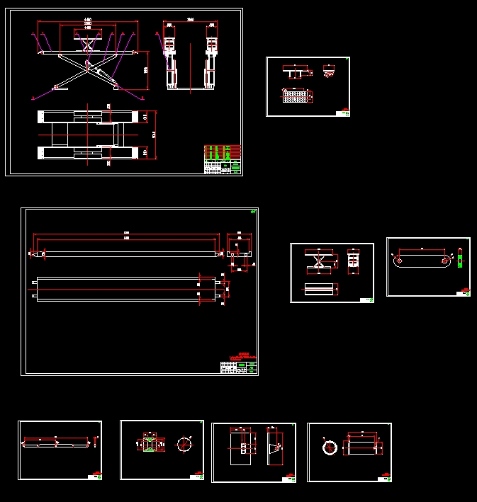 图纸9张,SolidWorks三维图) Design of hydraulic control system for four wheel positioning and lifting machine for automobile 摘要 本篇设计是汽车用四轮定位举升机液压控制系统设计,主要是通过液压缸来驱动连接杆,而连接杆是说主连杆固接,这样就等于说控制了连杆在升降,而主连杆是一端通过滚轮支撑主大剪台一端是通过销轴固定在大剪台下面,这样就同时带动了大剪台的升降,而大剪台的升降行程与液压缸的行程有直接关系