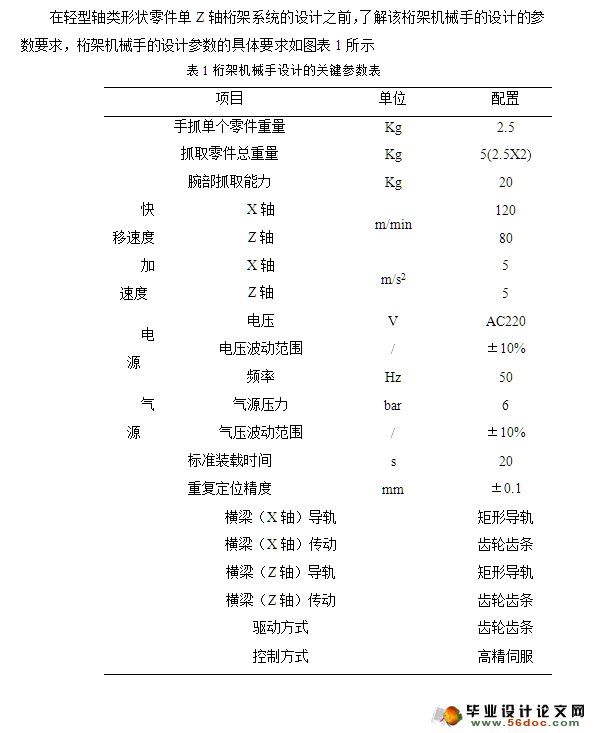 轻型轴类零件单Z轴桁架系统设计(含CAD零件装配图)