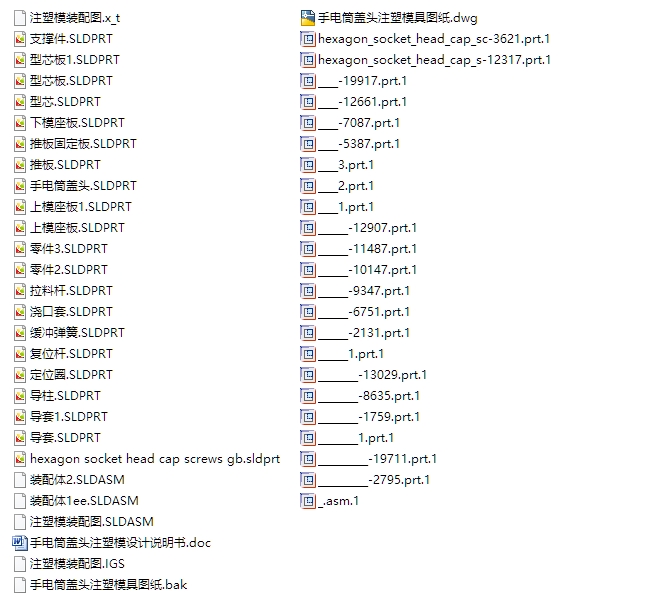 手电筒盖头注塑模具设计(含CAD图,PROE,SolidWorks,IGS三维图)