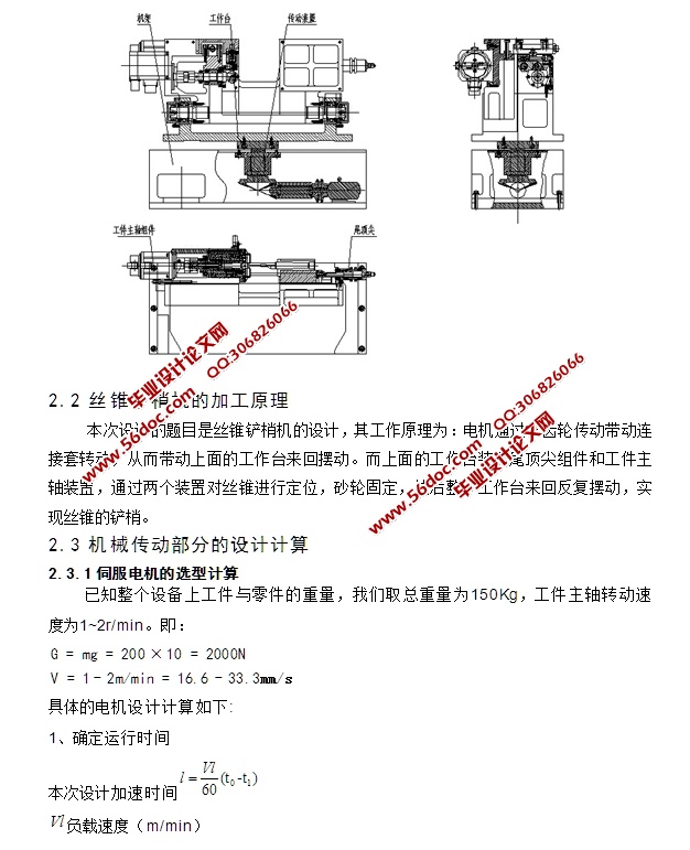 丝锥铲梢机床的工件主轴,尾顶尖和铲磨架设计