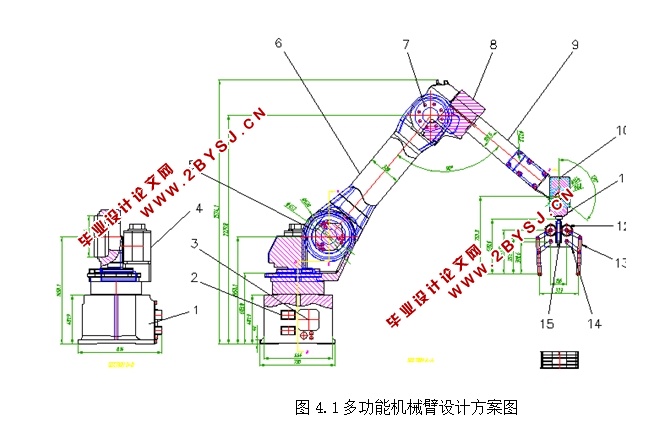 多功能机械臂总体设计(含CAD零件装配图)