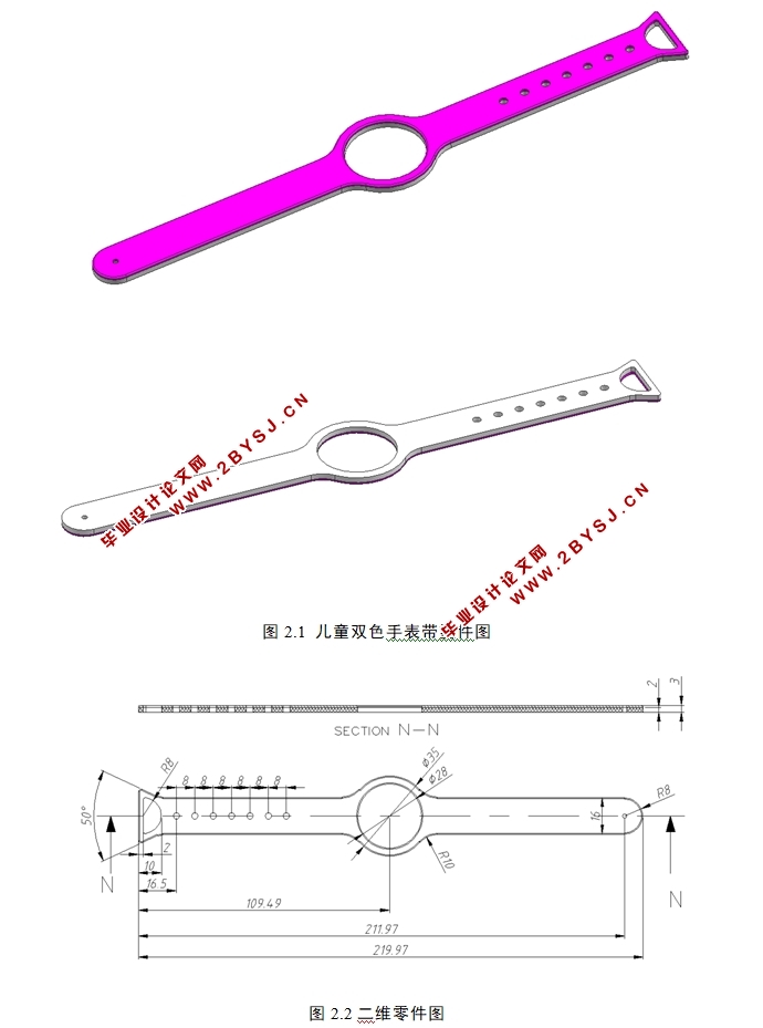 儿童双色手表带的注塑模具设计(含CAD零件图装配图,UG三维图)