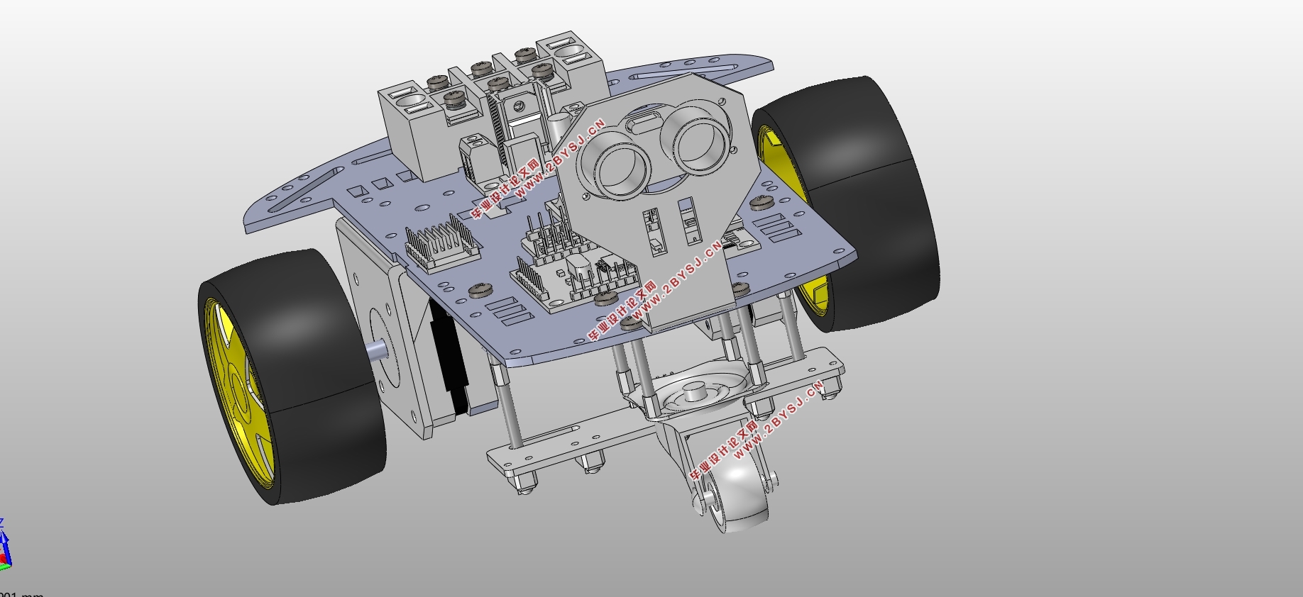 智能移动机器人(寻迹避障小车)的结构设计(含CAD图,SolidWorks三维图)