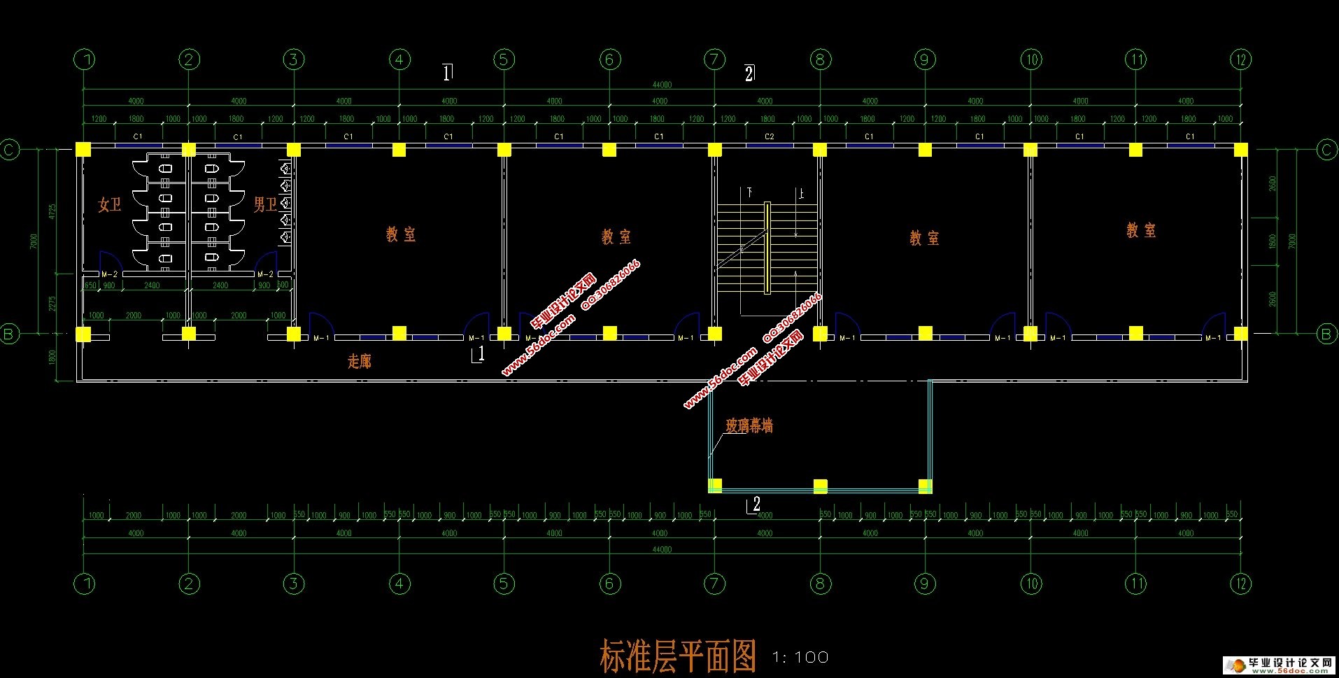 五层22000平米南京市高中教学楼框架结构设计(建筑图,结构图)