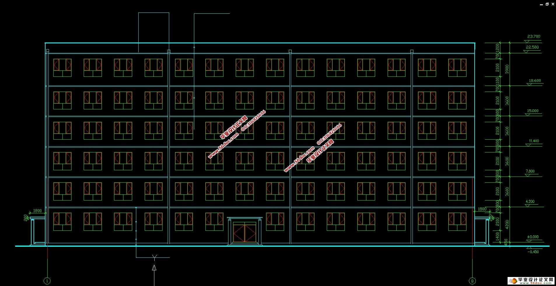 六层5200平米框架结构教学楼的设计(建筑图,结构图,总平面图)