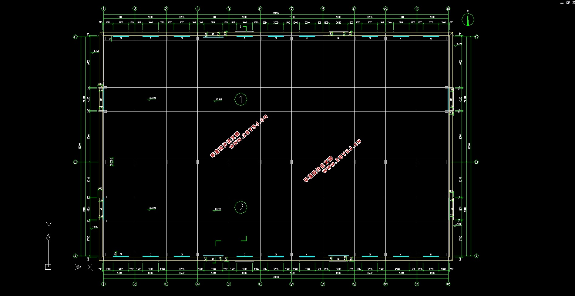 单层2772平米双跨生产车间厂房结构设计(建筑图,结构图)