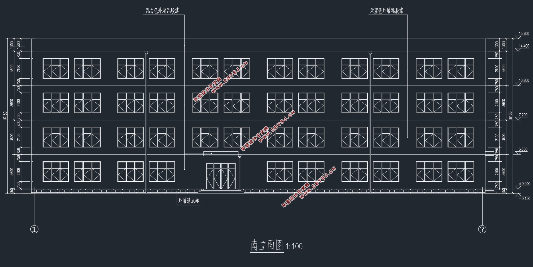 四层2696平米泰州市某轻工厂办公楼设计(含建筑图结构图)