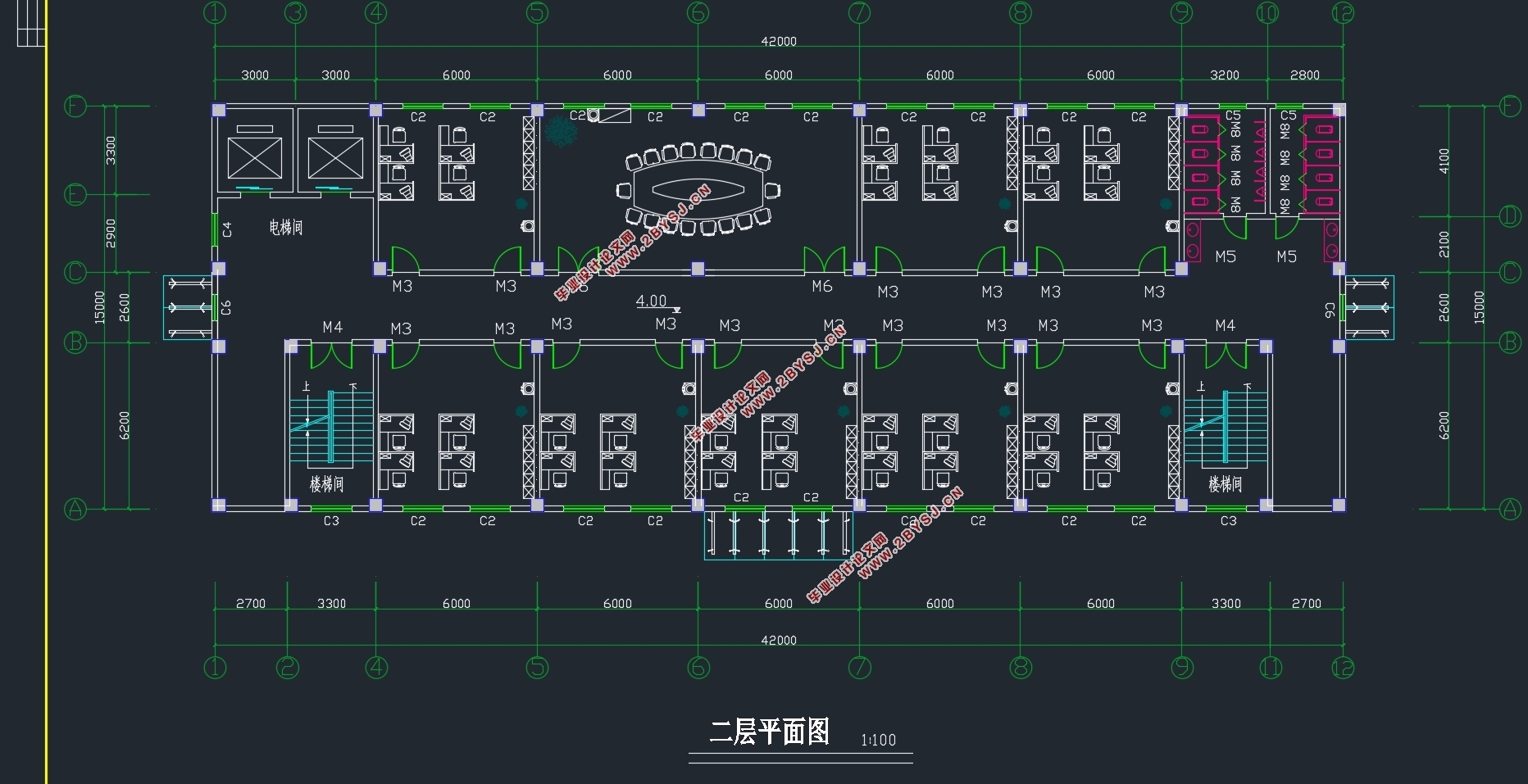 四层2520平米三跨框架结构徐州某科技园办公楼设计(含建筑图结构图)