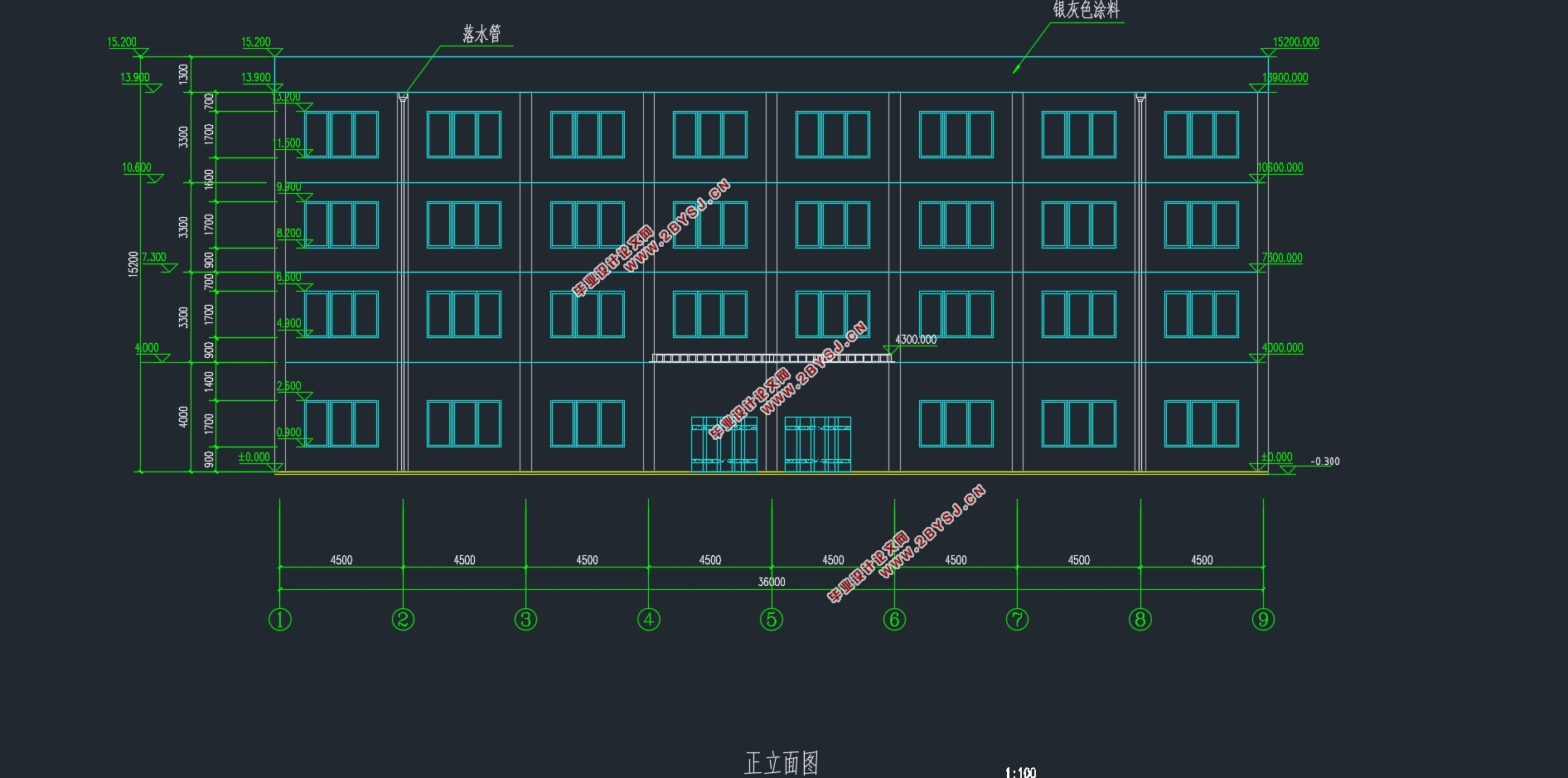 四层三跨2592平米徐州某科技园办公楼设计(含建筑图结构图)