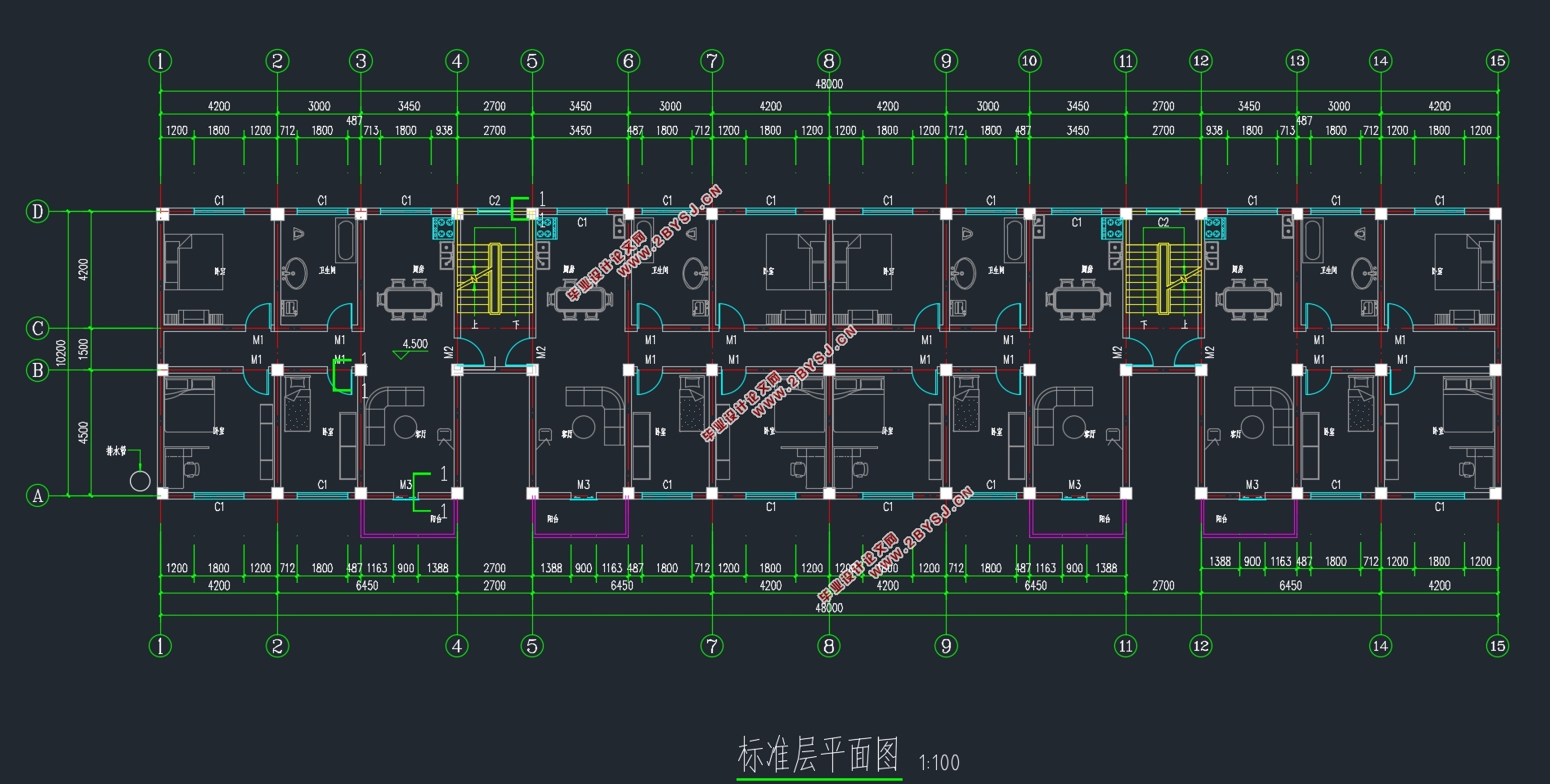 六层8700平米长沙市雨花亭住宅楼(底层商铺)设计(含建筑图结构图)