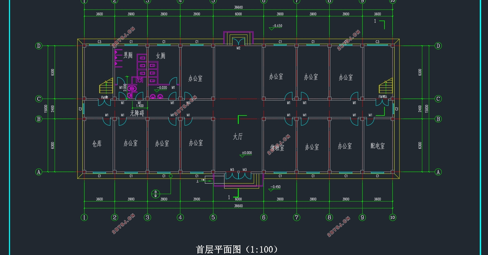 五层2849平米天津市威力洗涤剂厂综合楼设计(含建筑图结构图)
