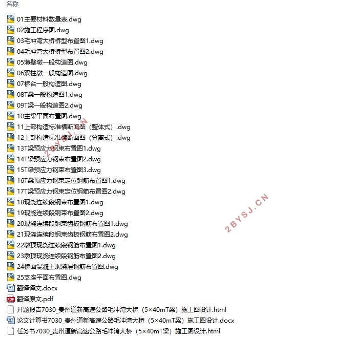 贵州道新高速公路毛冲湾大桥(5×40mT梁)施工图设计(含CAD图)