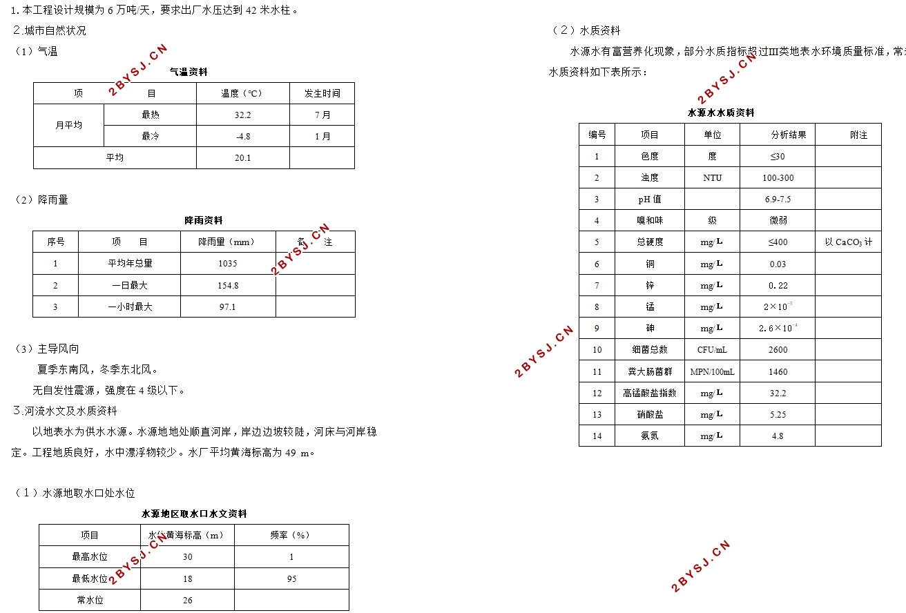 某城市(6万吨)给水工程设计(含CAD图)