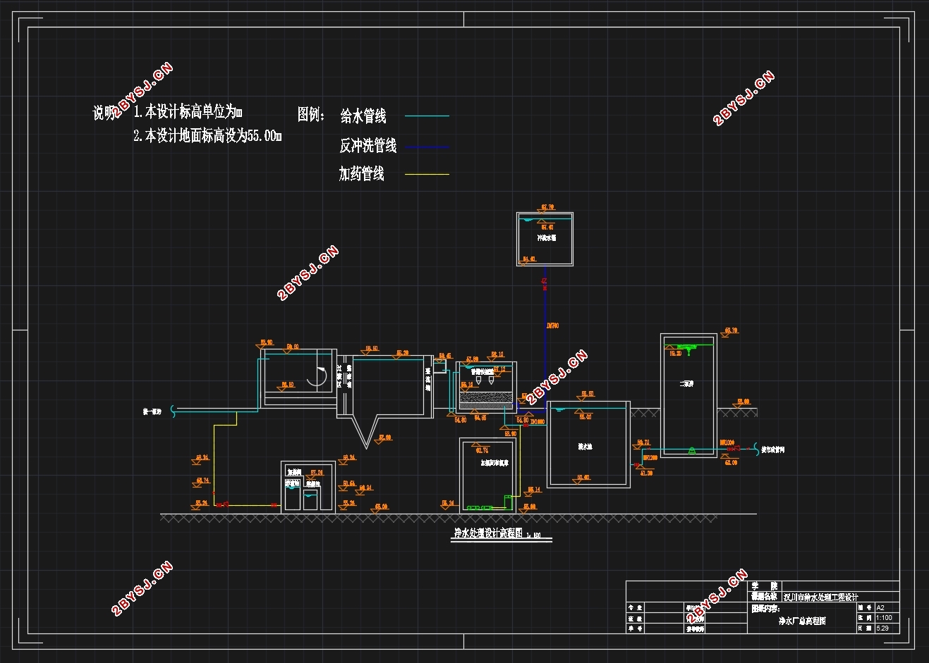 湖北省汉川市给水处理工程设计(含CAD图)