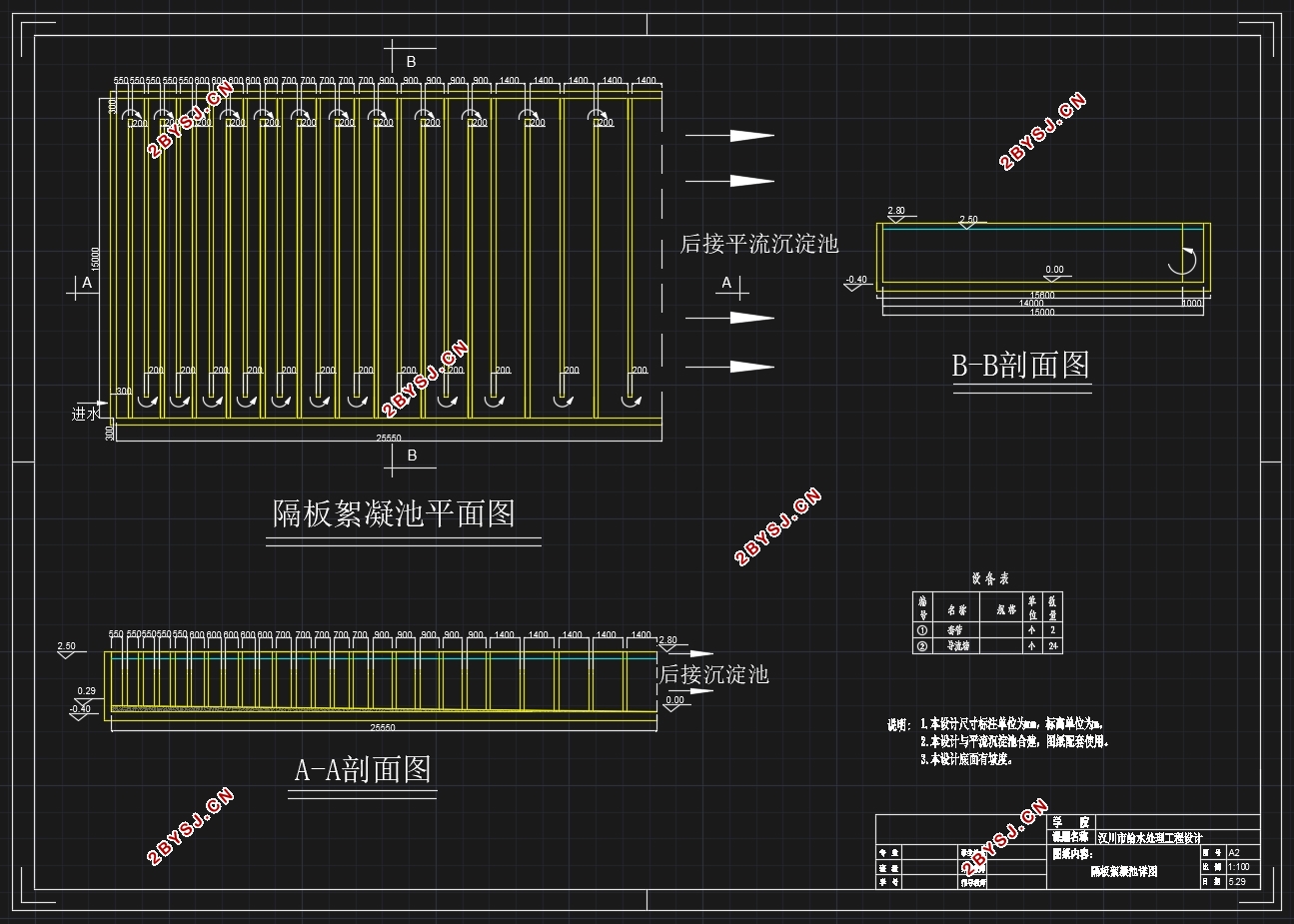 湖北省汉川市给水处理工程设计(含CAD图)