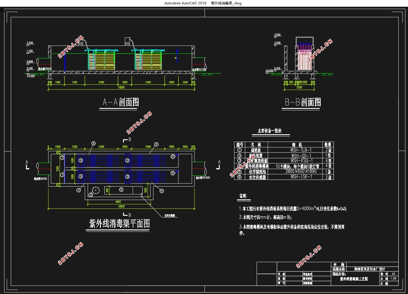 海南省某县污水处理厂设计(A2/O工艺)(含CAD图)