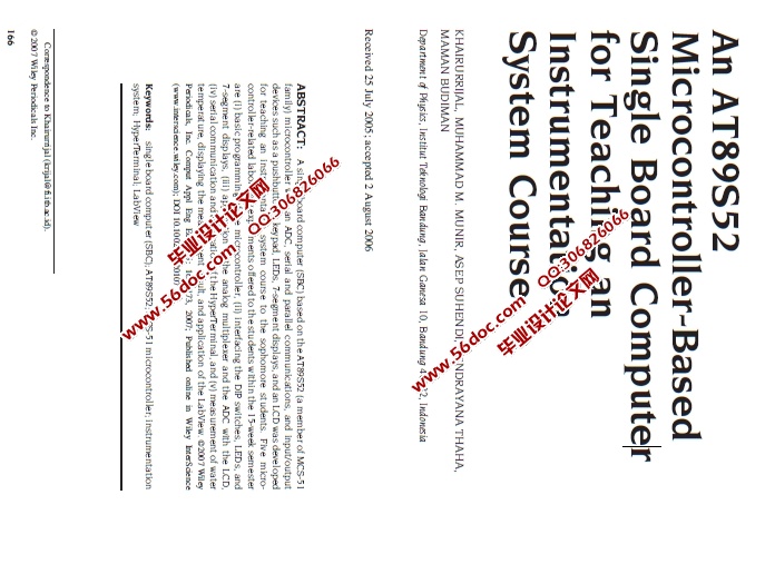 基于AT89S52微处理器的仪表系统单片机教学板(含外文出处)