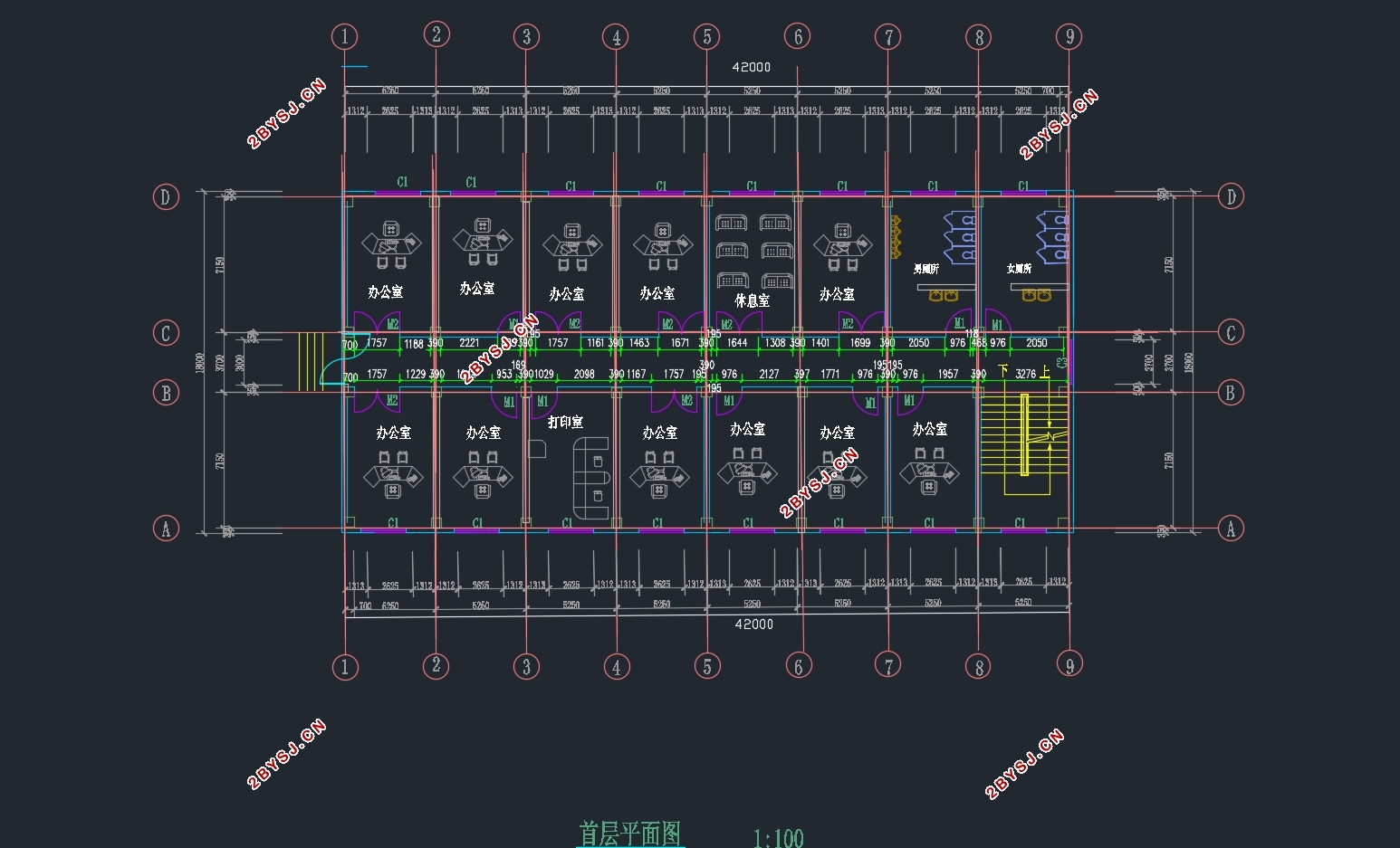 四层3000m2徐州市科技园某办公楼设计(含建筑图结构图)