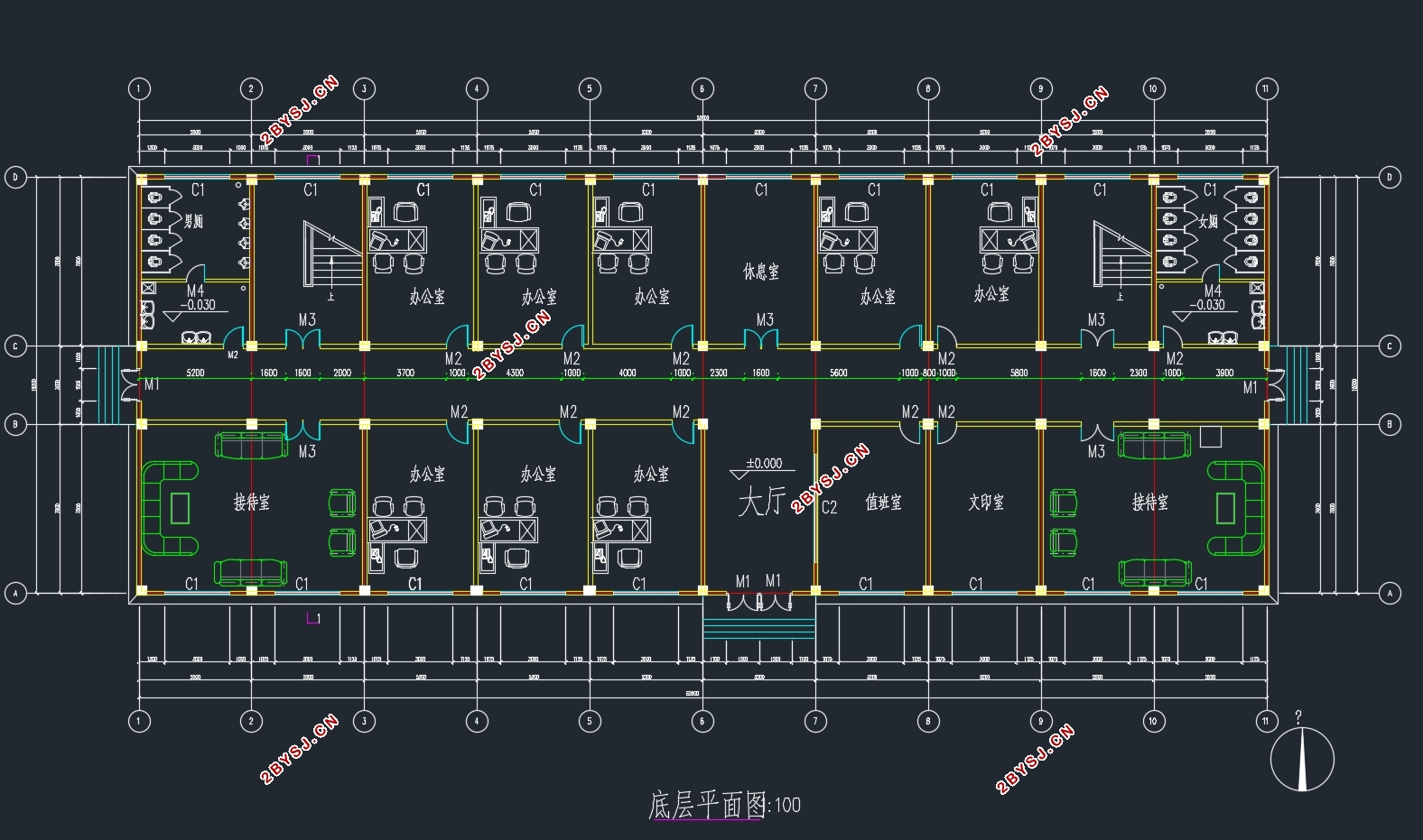 四层4160m2南京市某单位部门综合办公楼设计(含建筑图结构图)