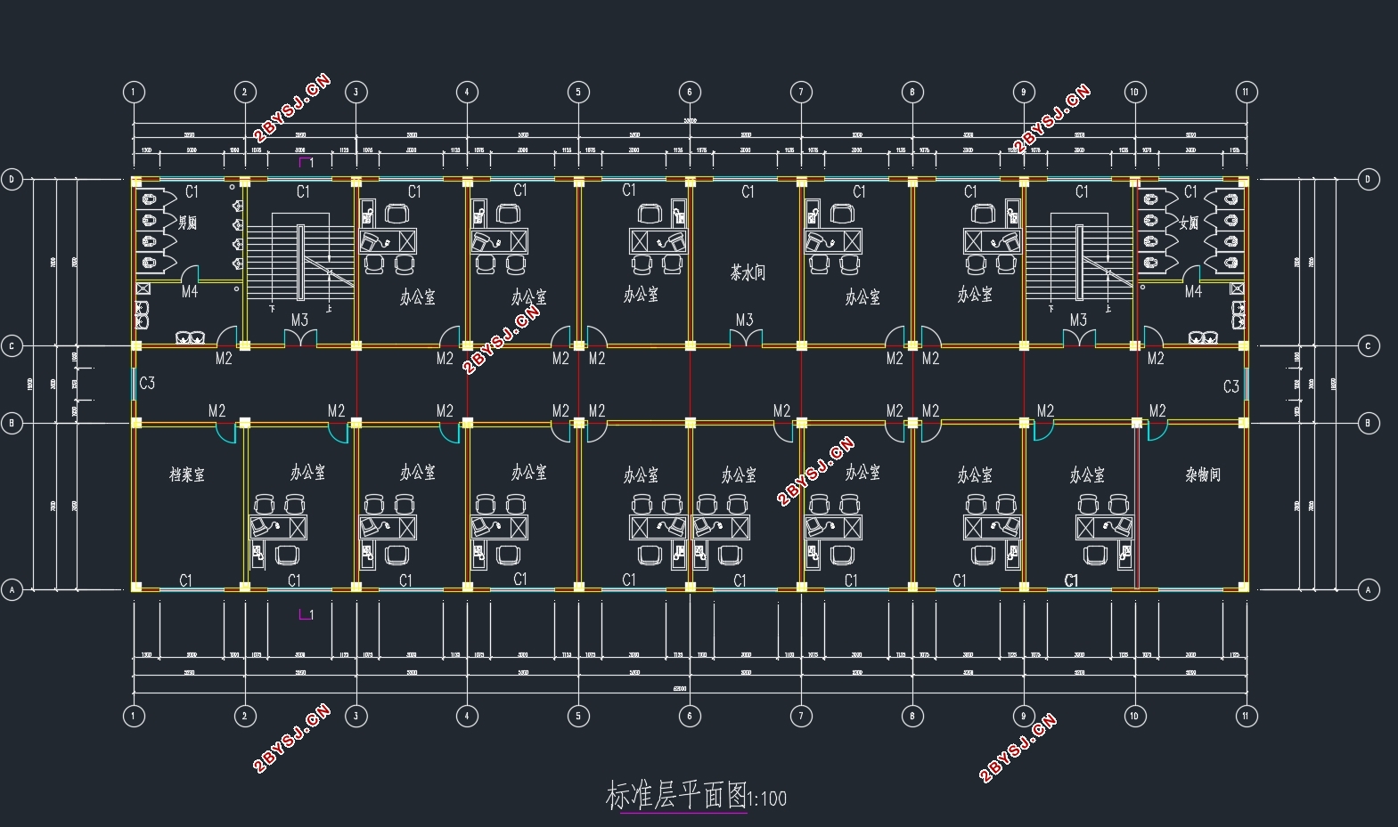四层4160m2南京市某单位部门综合办公楼设计(含建筑图结构图)