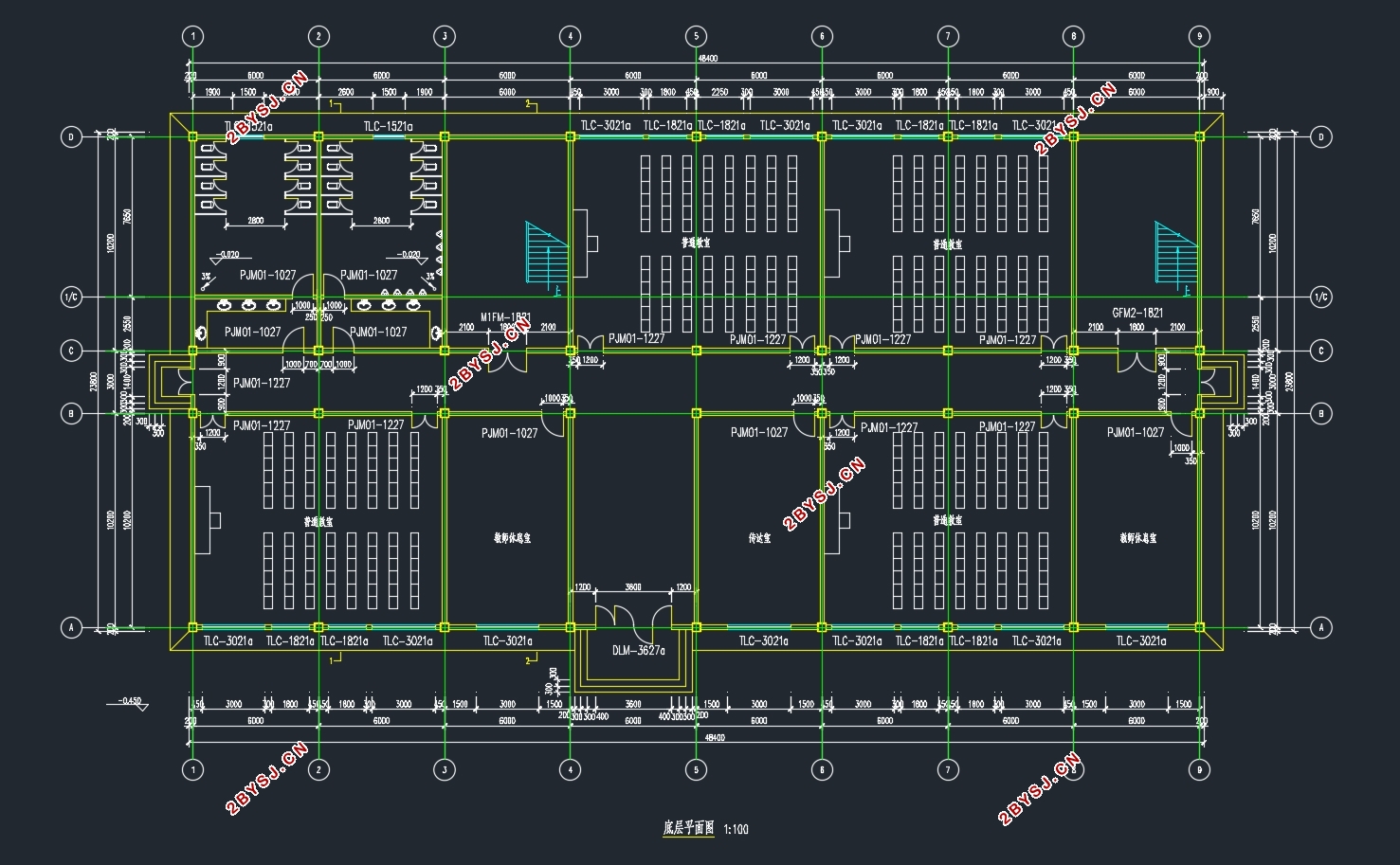 五层5687平米沈阳某大学教学楼设计(含建筑图结构图)
