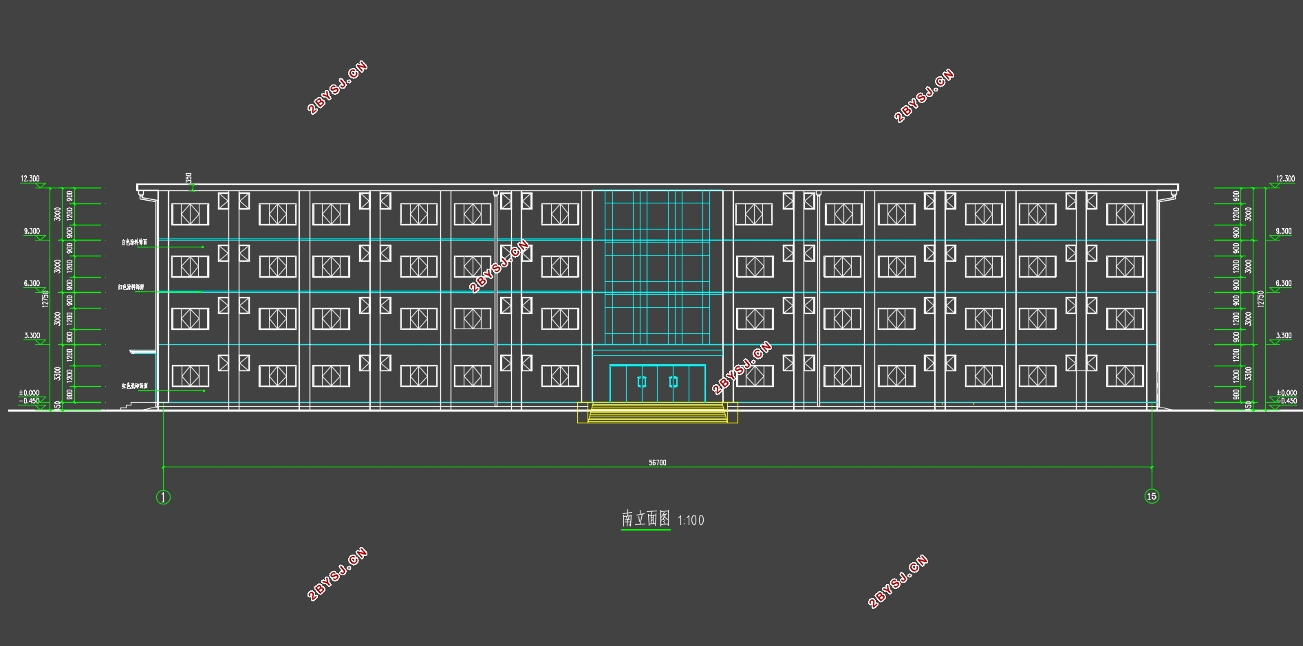 四层3346平米常州某大学学生宿舍楼设计(含建筑图结构图)