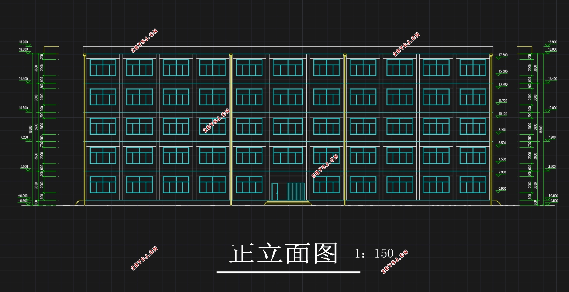 三跨五层5000平米溧阳市某中学教学楼设计(含建筑图结构图)